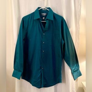 Van Heusen Green Long Sleeve Lux Sateen Fitted Dress Shirt Size 15 1/2  32/33